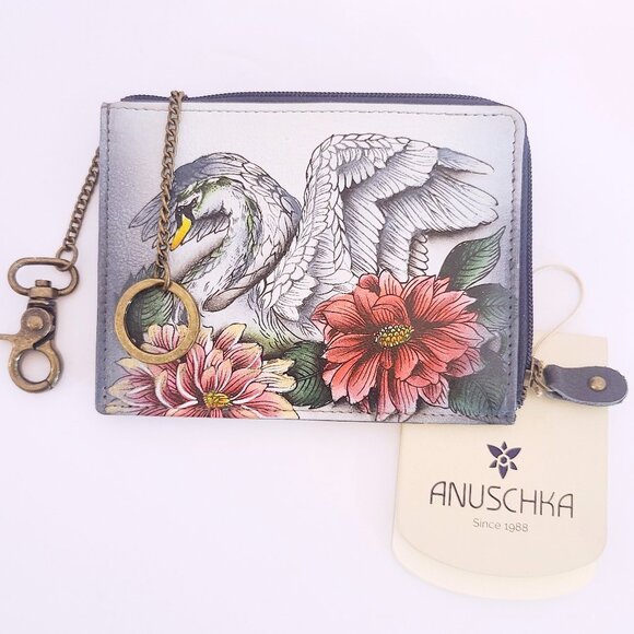 Anuschka Genuine Leather RFID Blocking Card Holder – Swan & Floral Design - Picture 5 of 7